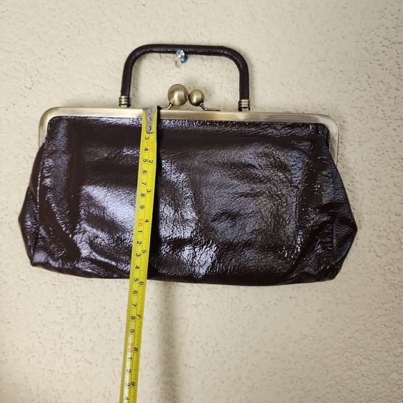 Vintage Hobo International Brown Leather Kiss Lock Clutch Wallet Top Handle EUC - Picture 6 of 9